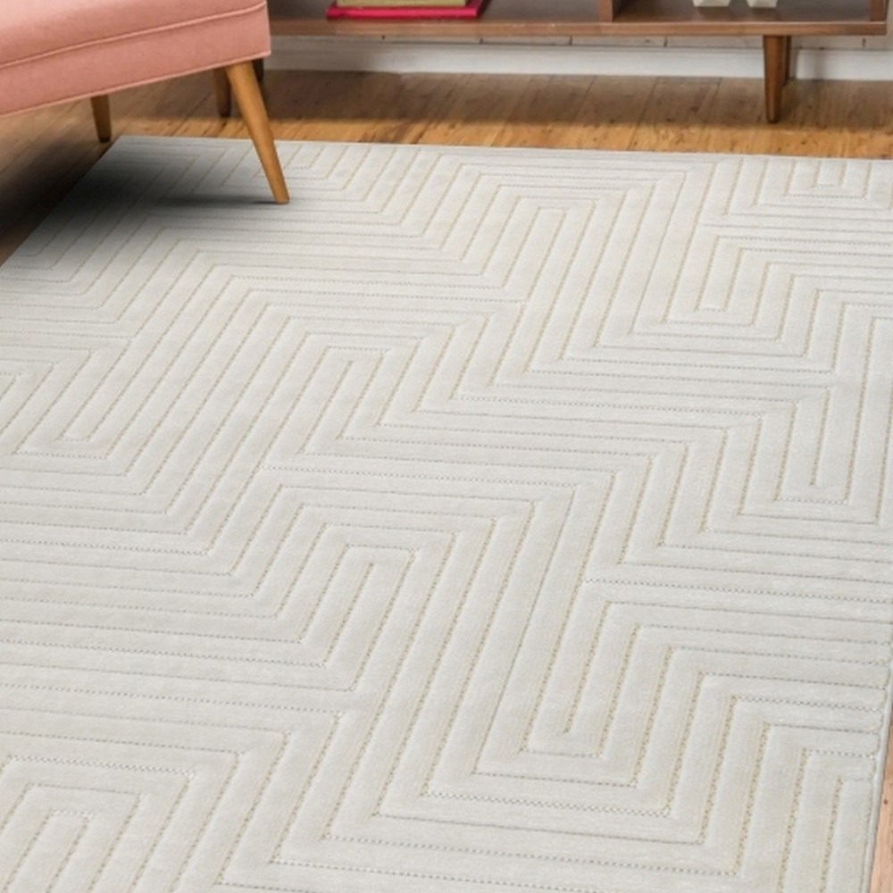 Malmo Maze Textured Carved Indoor Outdoor Rugs in White